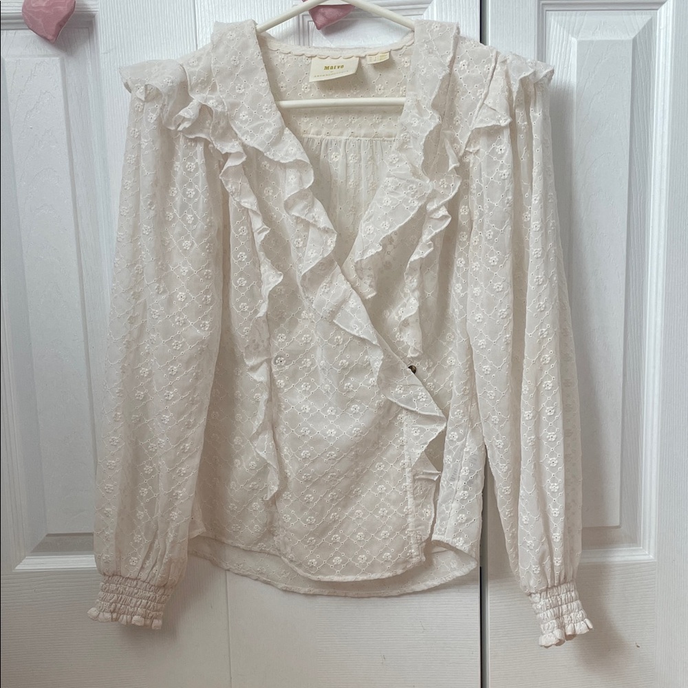 Anthropologie White Ruffled Blouse